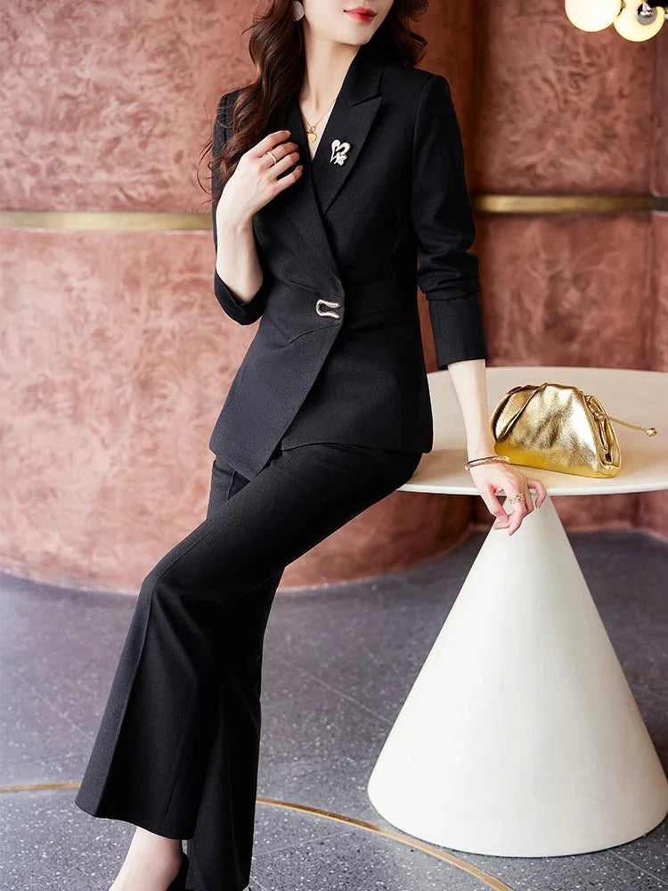 Elegant Pink Purple Black White Ladies Pant Suit Women Female Business Work Wear Jacket and Trouser Blazer 2 Piece Set