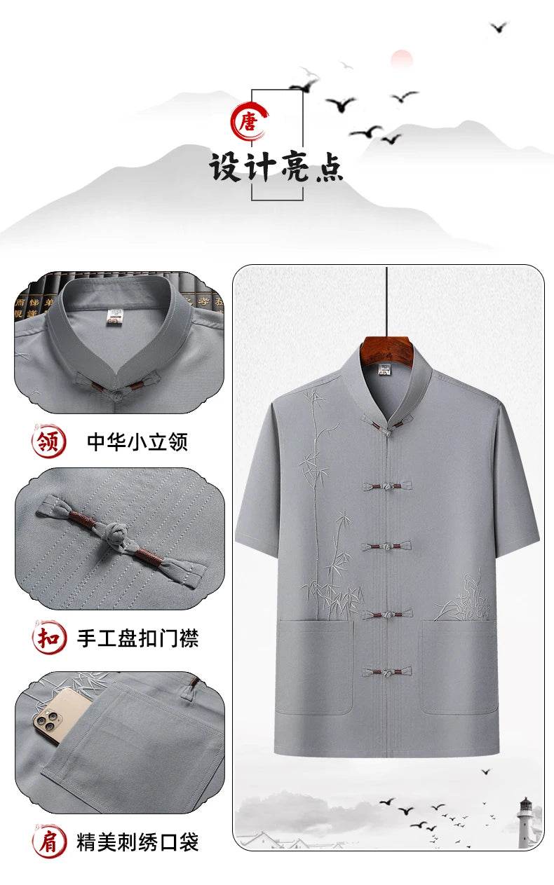 Men's sets (Shirt + trousers) 2025 summer new style men fashion shirt short sleeve shirt High quality shirts male Two Piece - AIAZ