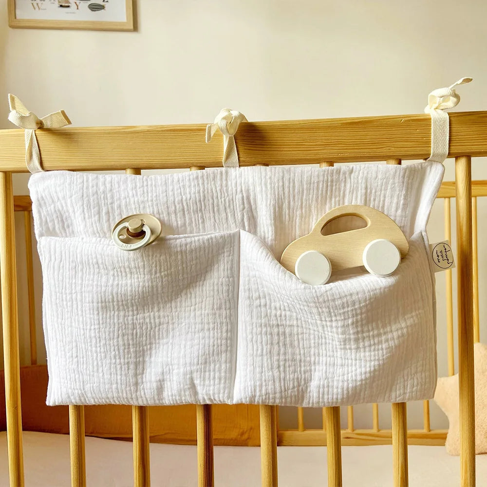 Baby Crib Organizer Cot Caddy Bed Storage Bag 2 Pockets Bedside Hanging Diaper Nursery Organizer for Diapers Toys Clothing