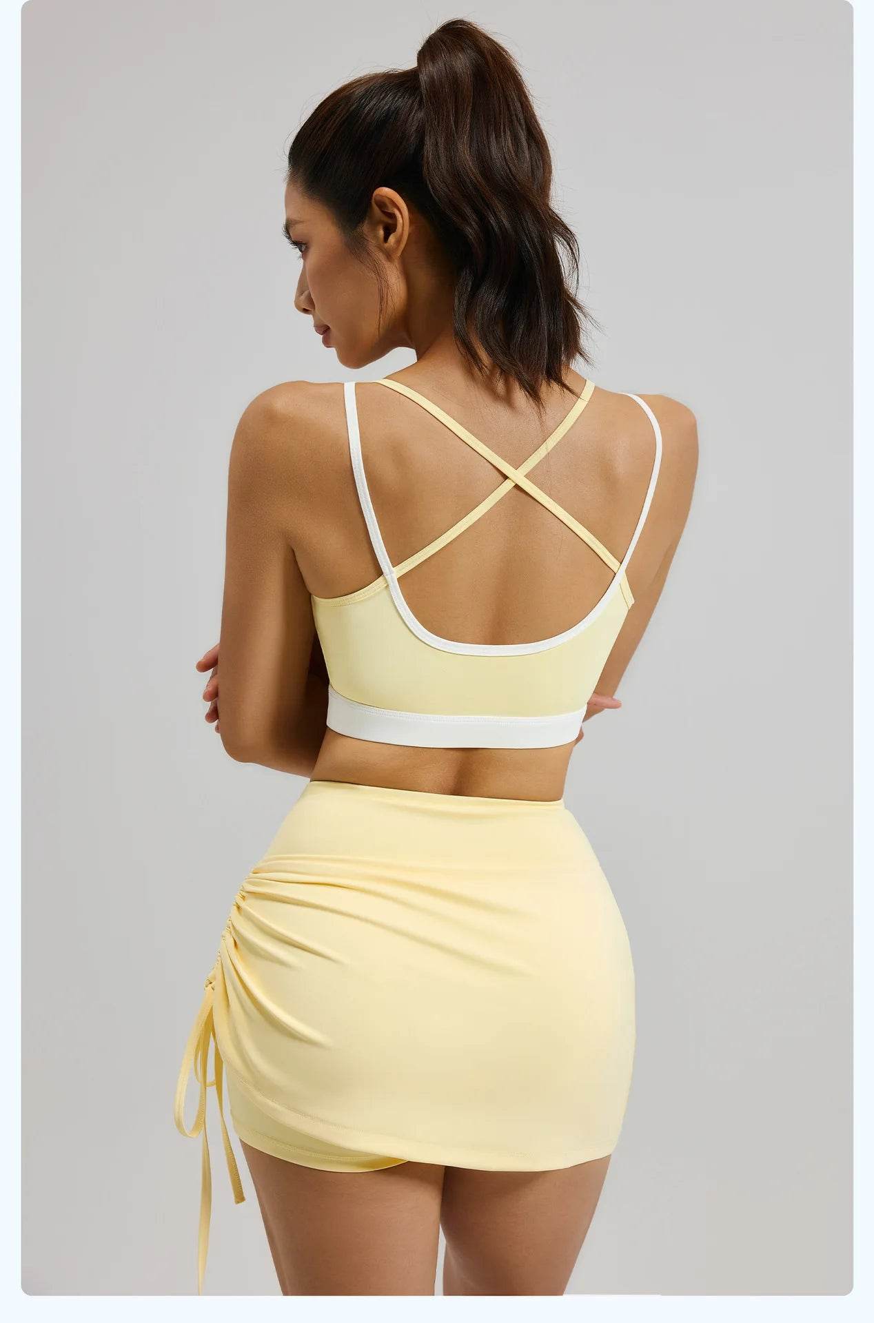 Shirring Sports Skirts with Safety Trousers for Women High Elastic Fashion Casual Fitness Skirts Fake Two Pieces Yoga Skirts - AIAZ