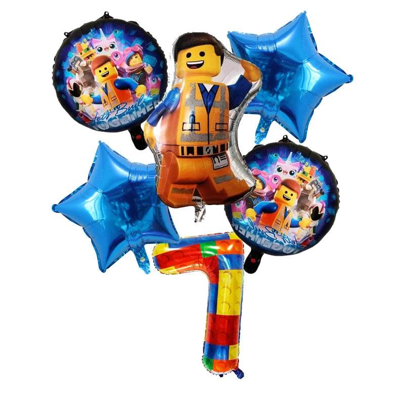 6pcs Building Block Party Balloon Colorful Foil Number Baby Shower Blocks Themed Decorations Children Birthday Party Supplies - AIAZ