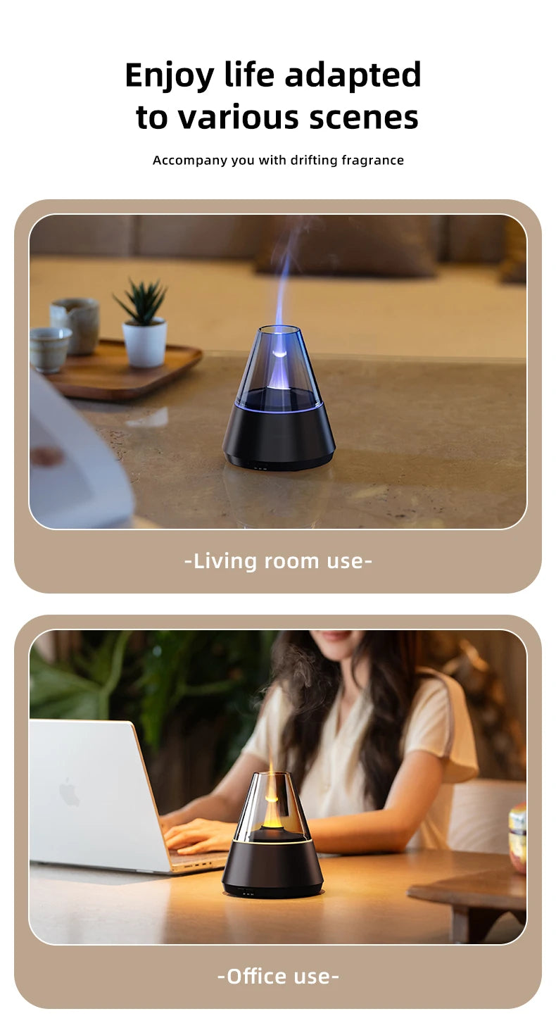 New Colorful Simulated Flame Night Light with Ultrasonic Air Humidifier 150ml Candle Flame Essential Oil Aroma Diffuser for Home