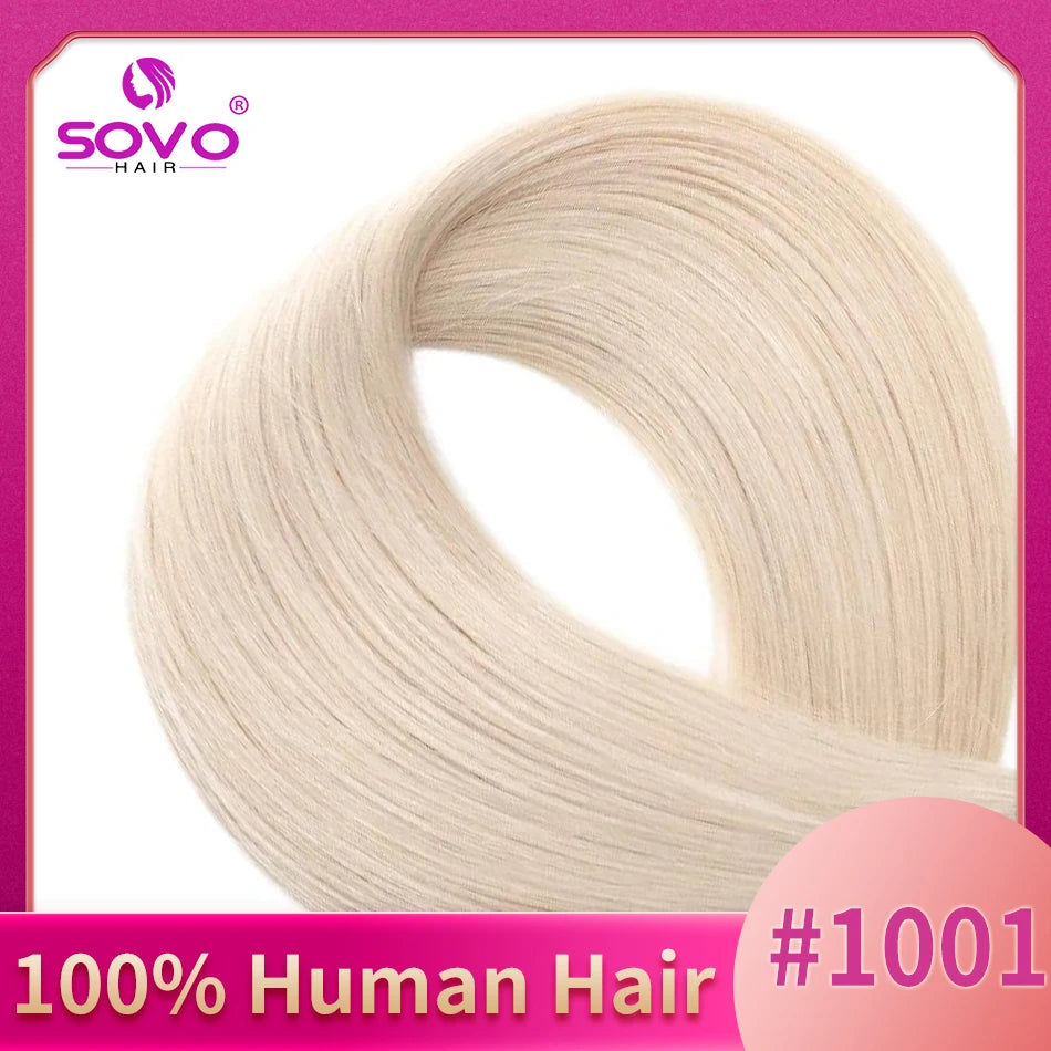 SOVO 100 Strands Nano Rings Human Hair Extensions Natural Blonde Micro Bead Loop Pre Bonded Remy European Straight Hair
