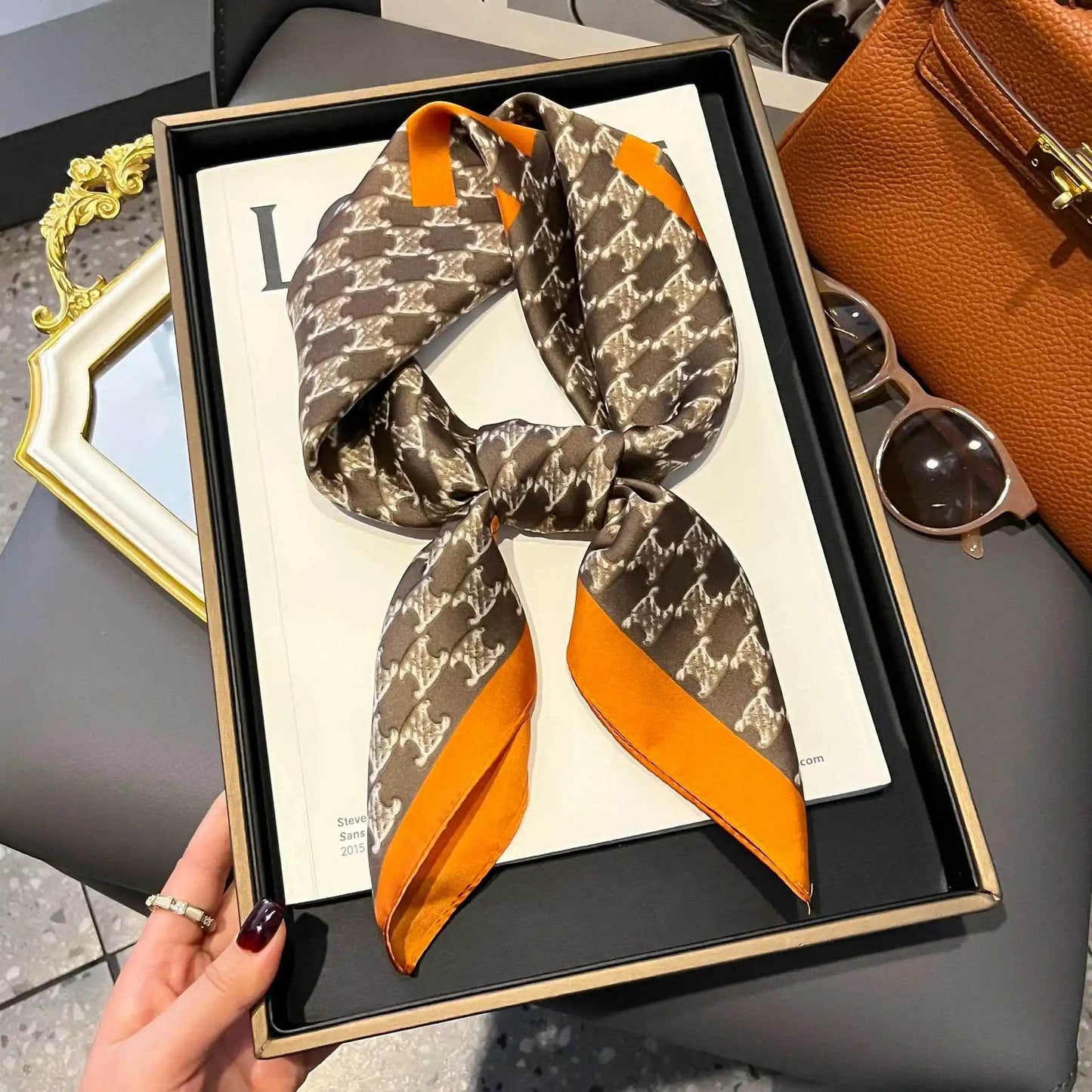 2025 NEW Hijab Head Girl Luxury Silk Square Plaid Scarf Women Satin Neck Hair Tie Band Soft Work Neckerchife Organza Scarf - AIAZ