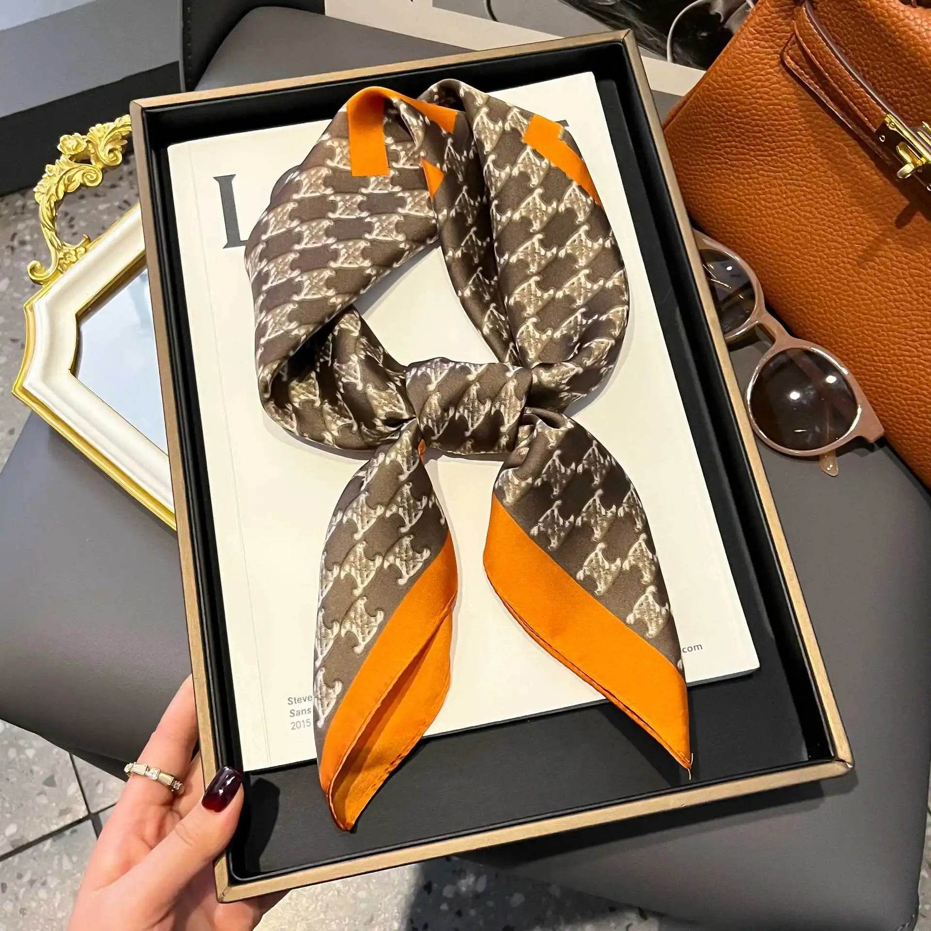 2025 NEW Hijab Head Girl Luxury Silk Square Plaid Scarf Women Satin Neck Hair Tie Band Soft Work Neckerchife Organza Scarf - AIAZ