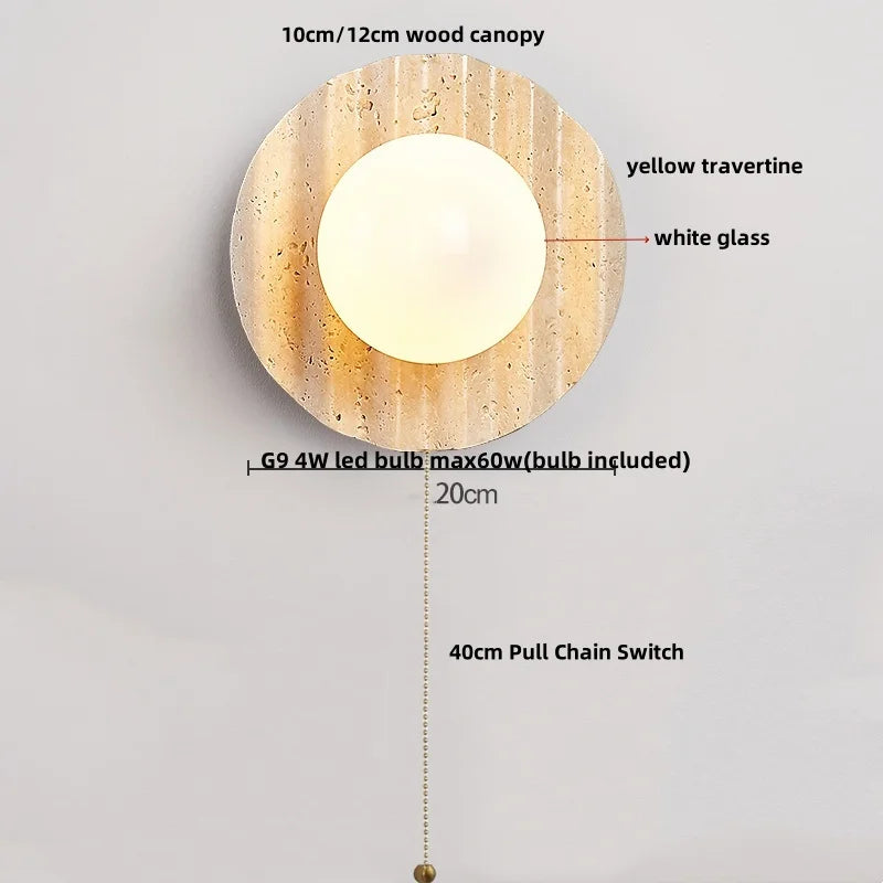 IWHD Yellow Cave Stone LED Wall Lamp Sconce Pull Chain Dining Room Coffee Nordic Modern Simple White Glass Stair Light Fixtures