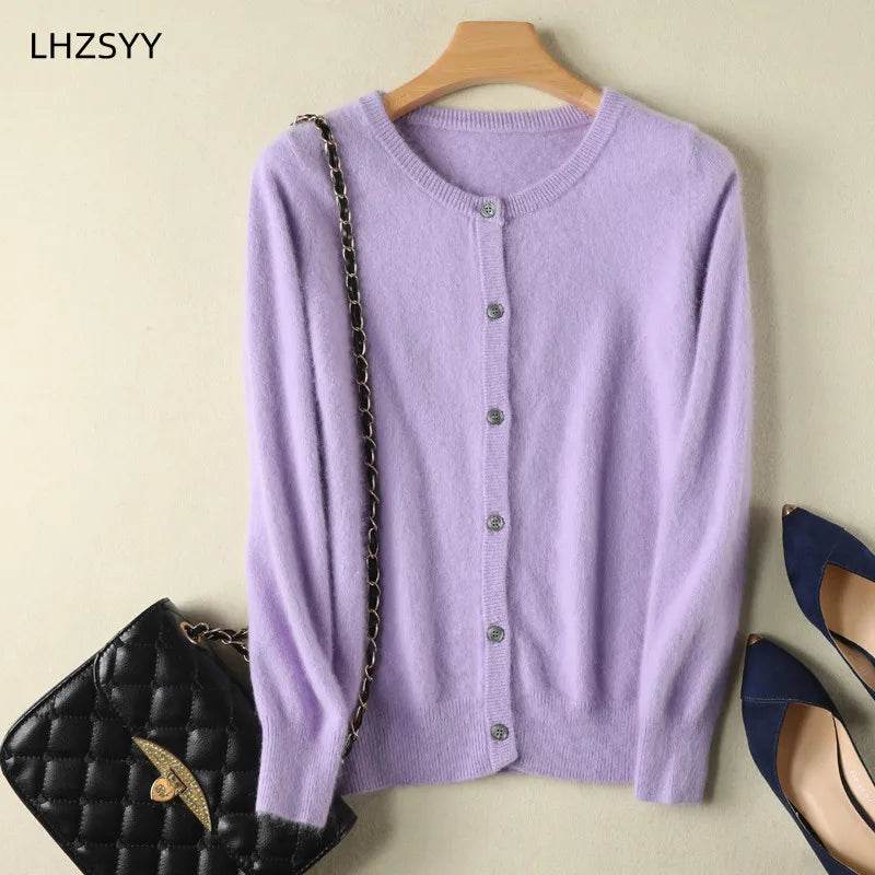Women Cardigan Large Size Warm Pure Mink Cashmere Sweaters O-neck Loose Coat Female Sweater Ladies' Jacket Solid Knit Cardigans - AIAZ