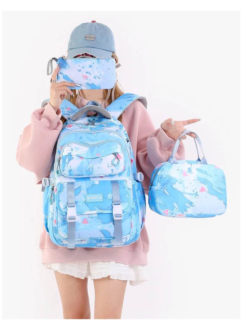 Middle School Student Backpack Children Set School Bags for Girls Kids Schoolbags Waterproof Book Bag With Lunch Bag Pencil case - AIAZ