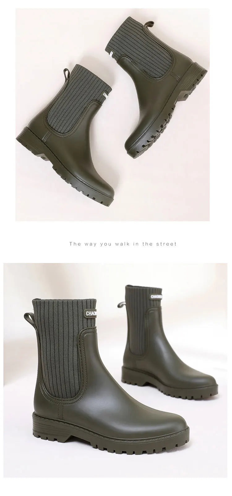 2024 Designer Rain Boots Women's Waterproof Shoes Rainy Ladies Fur Rubber Rainshoes Woman Galoshes Non-slip Pull-on Rain Boots
