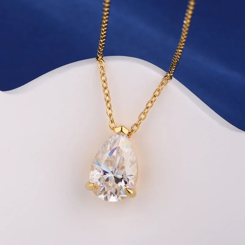 1-5CT Pear Cut D VVS1 Moissanite Necklace 100% S925 Silver 18k Gold Plated Single Diamond Women's Pendant Necklace Fine Jewelry