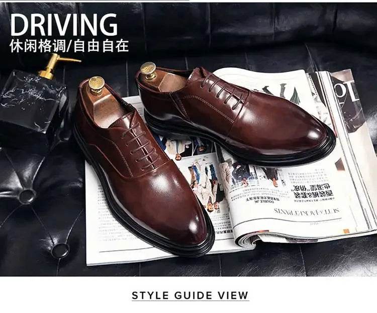 Business Formal Leather Shoes Men's Casual with Suit Low Top Solid Wedding Shoes Color Fashion Oxford Shoes Pointed Office - AIAZ