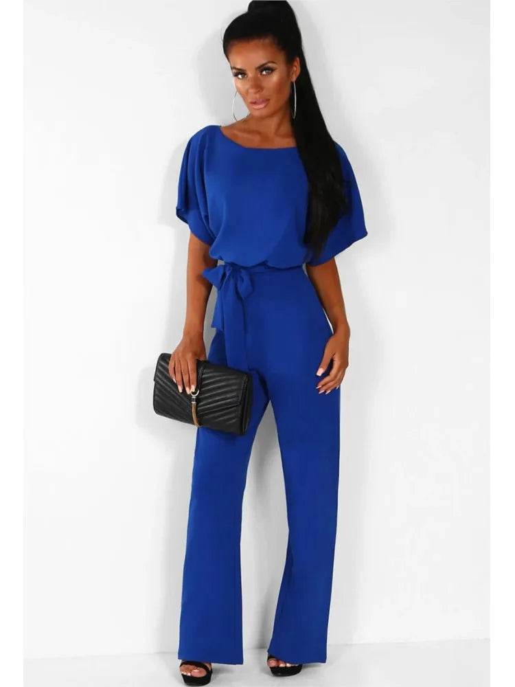 Jumpsuit Women 2023 Summer Casual Fashion Lace Up Button Short Sleeve Playsuit Slim Romper Office Lady Solid Color Bodusuit - AIAZ