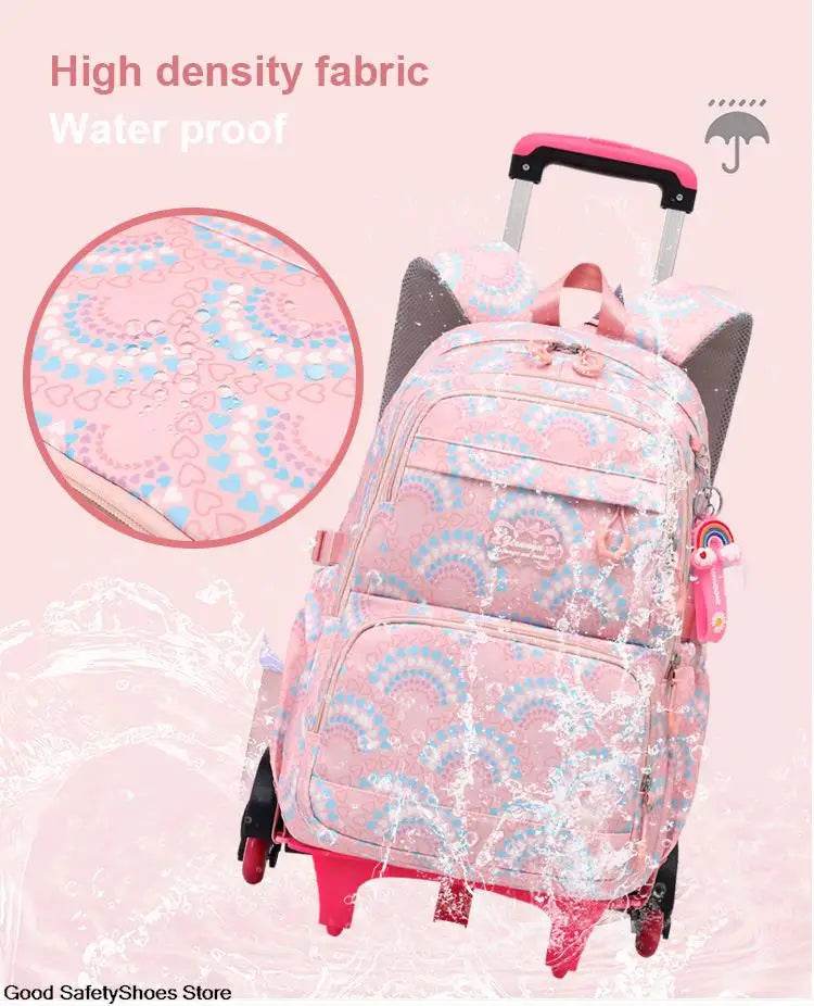 Rolling School Bags for Girls Backpack Children Waterproof School Backpacks with Wheels Middle School Trolley Luggage Back Pack - AIAZ