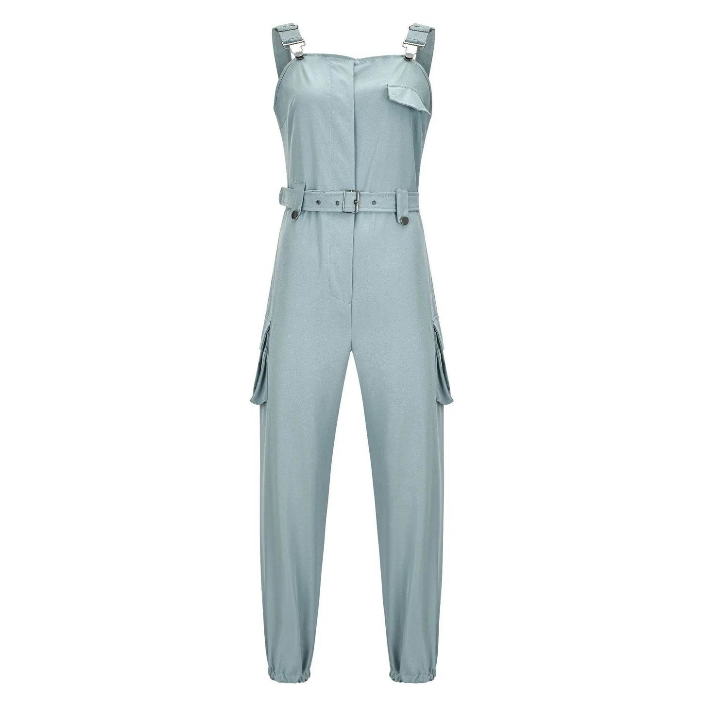 2025 Women's Casual Jumpsuits Cargo Playsuit Sleeveless O Neck Jumpsuit With Pocket and Belt Elegant Pencil Pants Loose Overalls - AIAZ