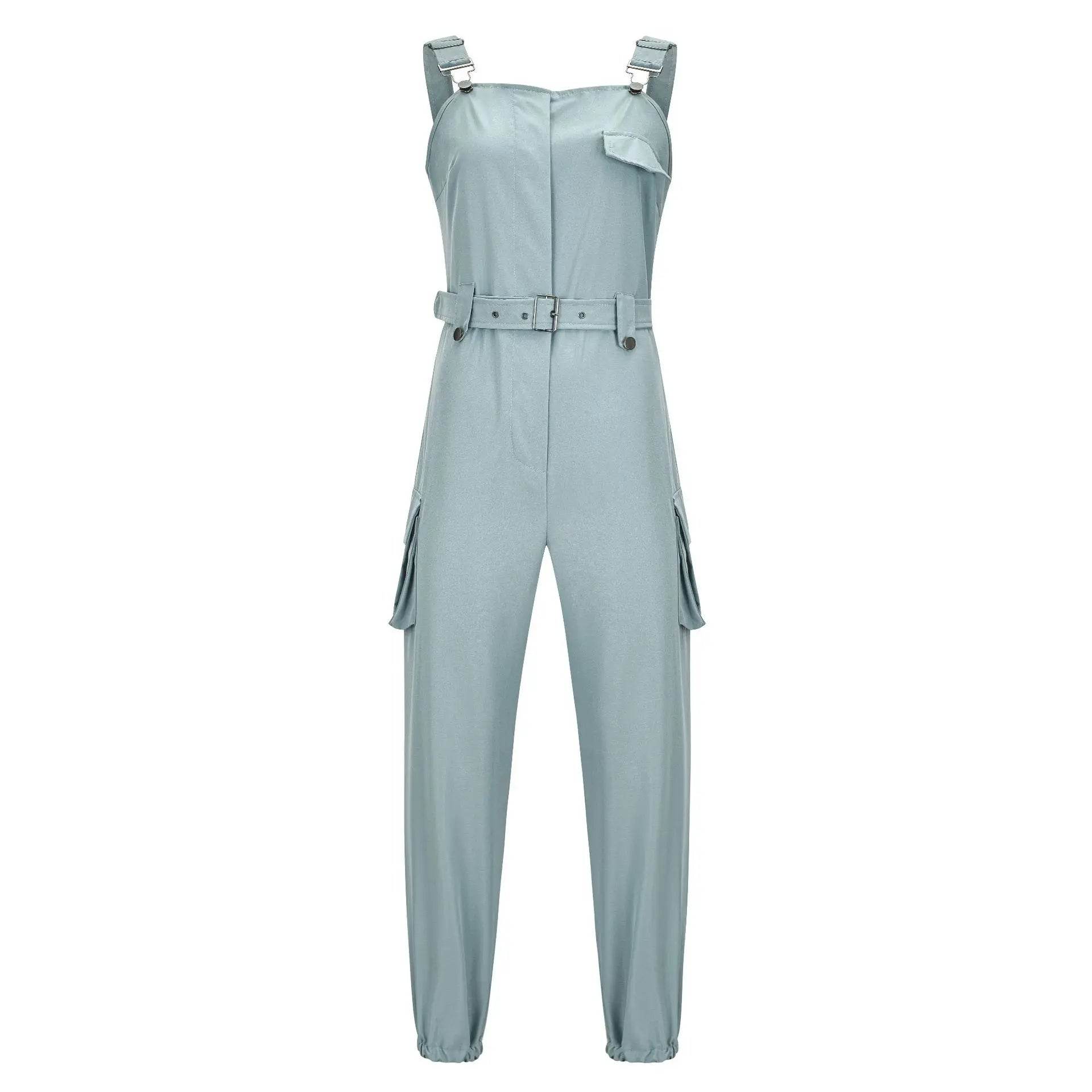 2025 Women's Casual Jumpsuits Cargo Playsuit Sleeveless O Neck Jumpsuit With Pocket and Belt Elegant Pencil Pants Loose Overalls - AIAZ