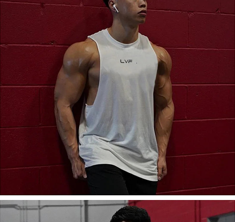 Men's Brand Summer Gym Cotton Tank Top Sleeveless Shirt Man Bodybuilding Clothing Casual Fitness Workout Running Vest Sportswear