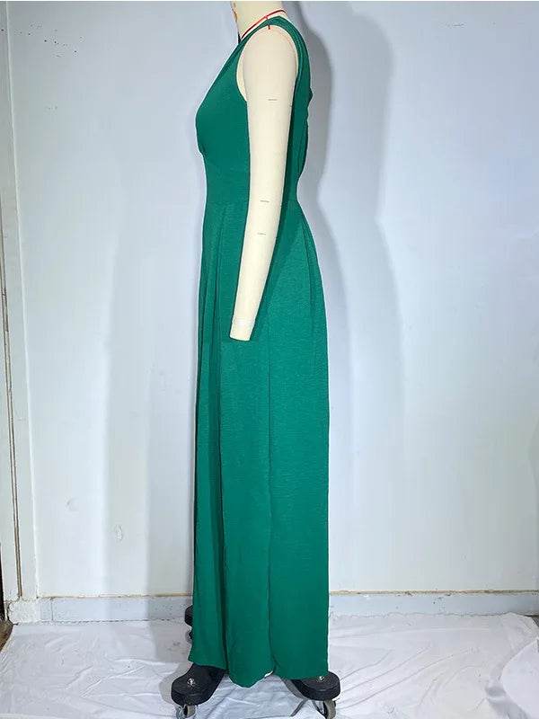 Jumpsuit Women Summer New Sleeveless Sexy Deep V-neck Solid Color High Waist Wide Leg Jumpsuits Elegant Commuting Lady Playsuits - AIAZ