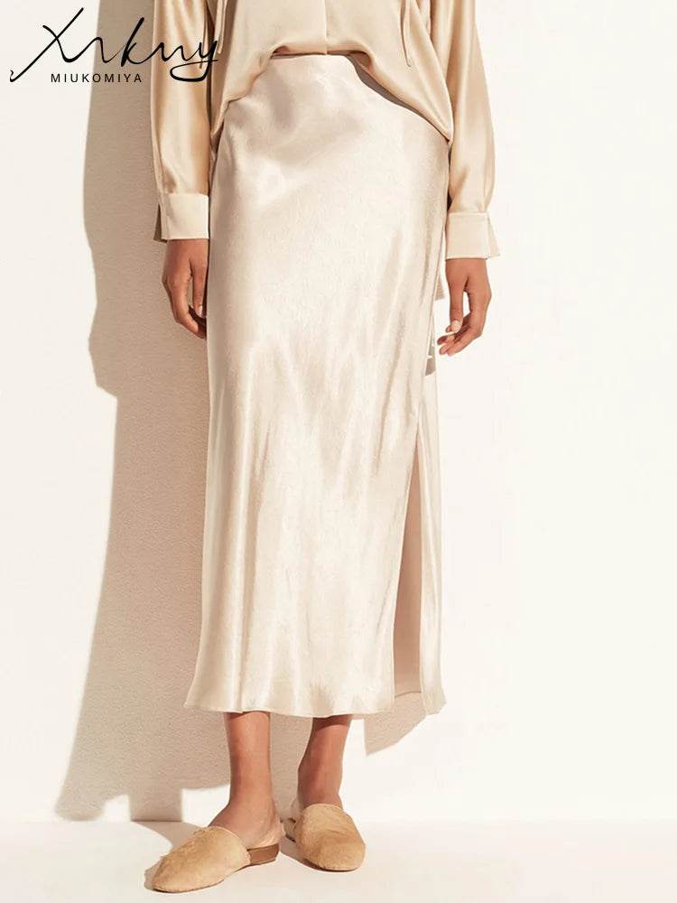 Long Satin Skirts For Women Summer High Quality Skirt With Slit On The Side Silk Elegant Black Maxi Luxury Women's Skirts 2025 - AIAZ