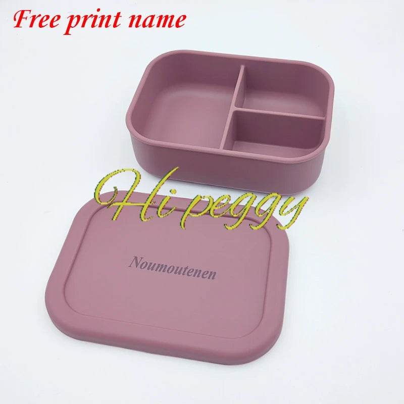 Personalized Name Lunch Box 3 Compartment Silicone Bento Box Portable Leak Proof Microwave Oven Lunch Box Picnic Food Container - AIAZ