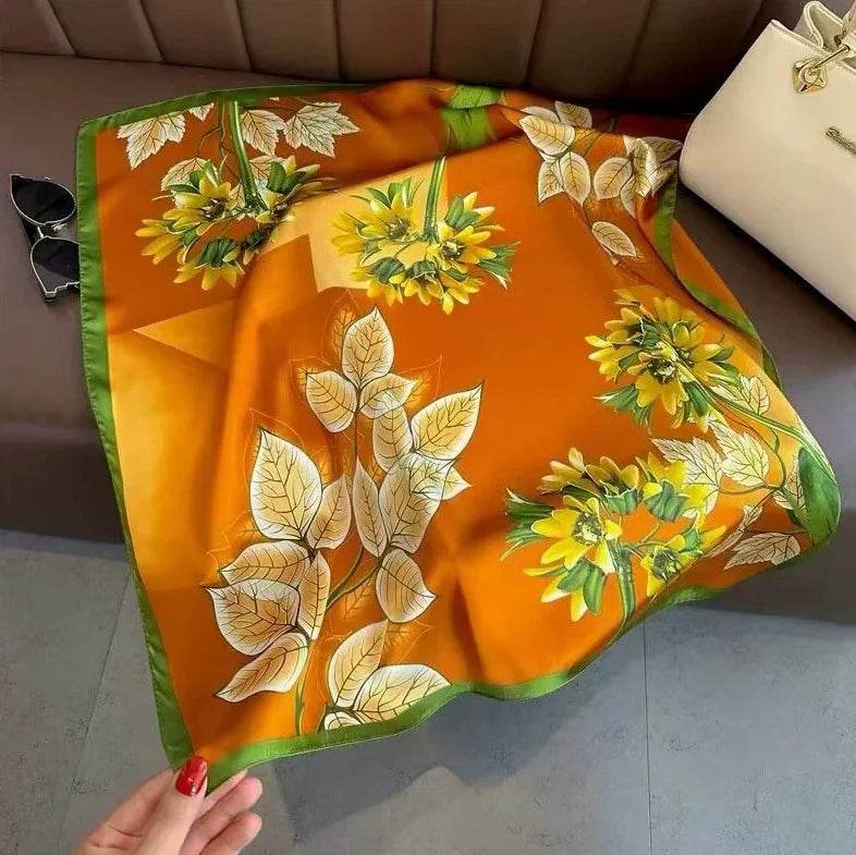 Women Fashion Versatile New Silk Scarves 70x70cm Square Scarf Korean Version Neck Protection Spring and Autumn Vintage Scarf - AIAZ