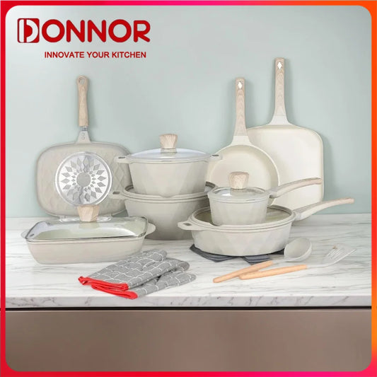 DONNOR Non Stick Uncoated Deep Frying Pan Fish Pot Milk Pot Cookware Sets Stove Universal Soup Pot Removable Kitchen Cookware