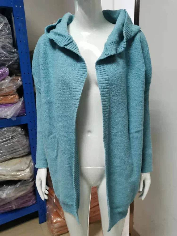 Women's Long Hooded Knitted Cardigan Sweater Warm Winter Overcoat Loose Fit Ladies Jumper Coat Knitwear Comfortable Knit - AIAZ