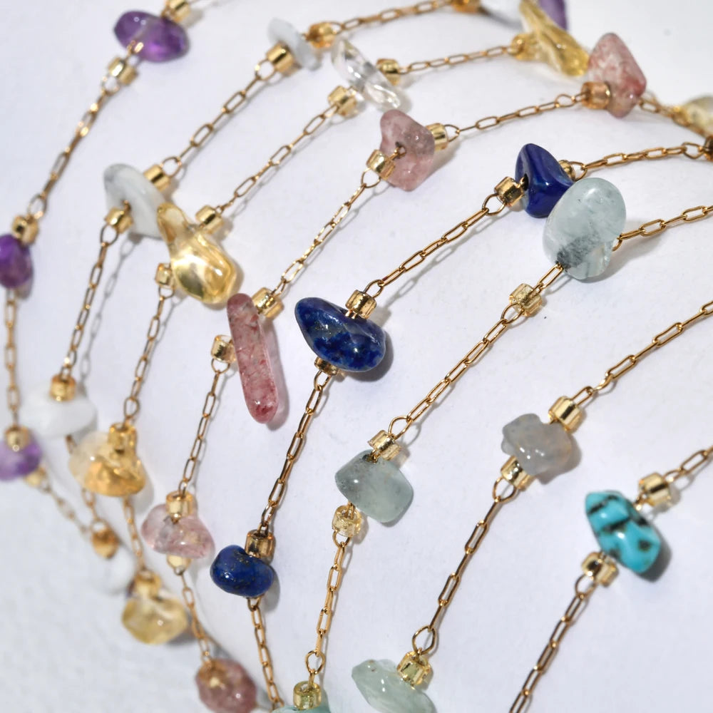 Irregular Natural Stone Stainless Steel Chain For Women Gilrs Gold Color Bracelet Femme Summer Jewelry Gift Adjustable for Women