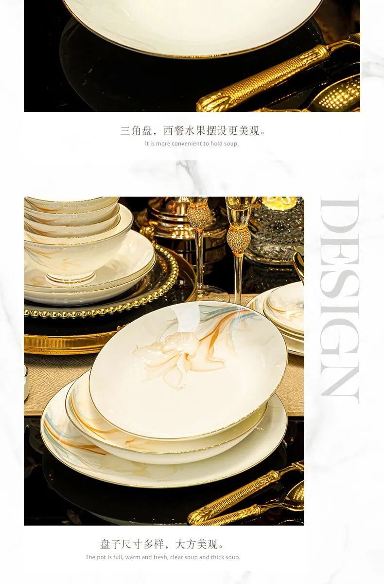 2025 New Jingdezhen High-end Bowl Plate Tableware Set For Housewarming Gift Bone China Bowl, Chopsticks Plate Set Gift Giving