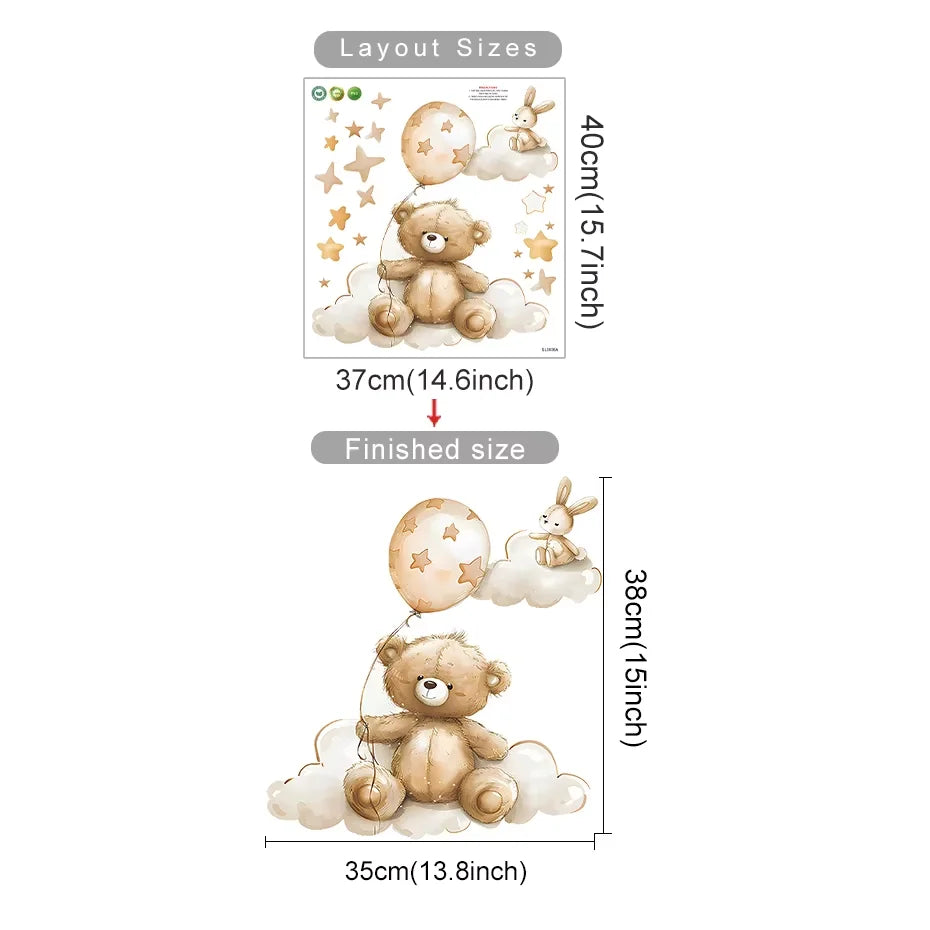 Cartoon Hot Air Balloon Animals Bear Rabbits Wall Stickers for Child Room Boy Room Decoration Nursery Baby Room Decoration Decal