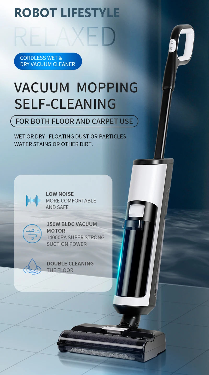 Cordless Vacuum Cleaner for Wet And Dry Cleaning RL8Pro, Smart Washing for Home Multi Surface Floor,14000Pa, Self-drying