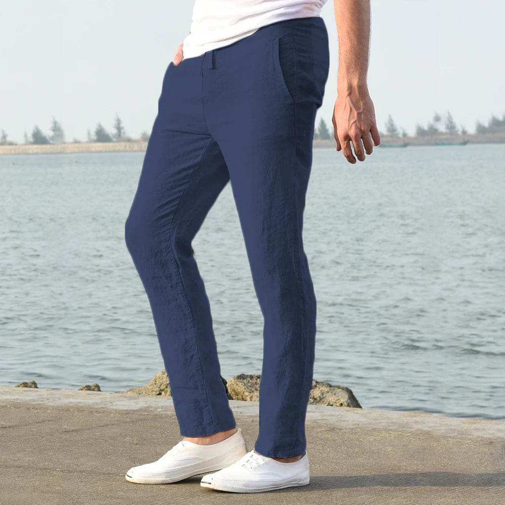 Men's Cotton Linen Pants Male Autumn New Breathable Solid Color Linen Trousers Fitness Streetwear S-3XL - AIAZ