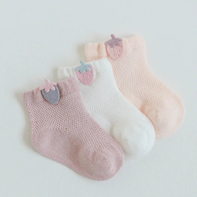 3 Pairs Infant Baby Socks for Girl Boy Thin Cotton Breathable Mesh Cute Accessories Unisex Newborn Boneless Short Socks