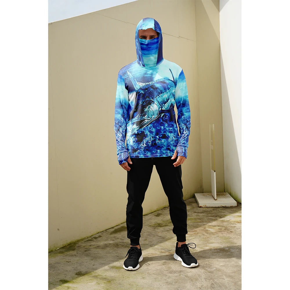 Fishing Shirts Long Sleeve Hoodie UPF 50+ T-shirt Tops Sun Protection Jersey Men's Face Mask Fishing Clothes