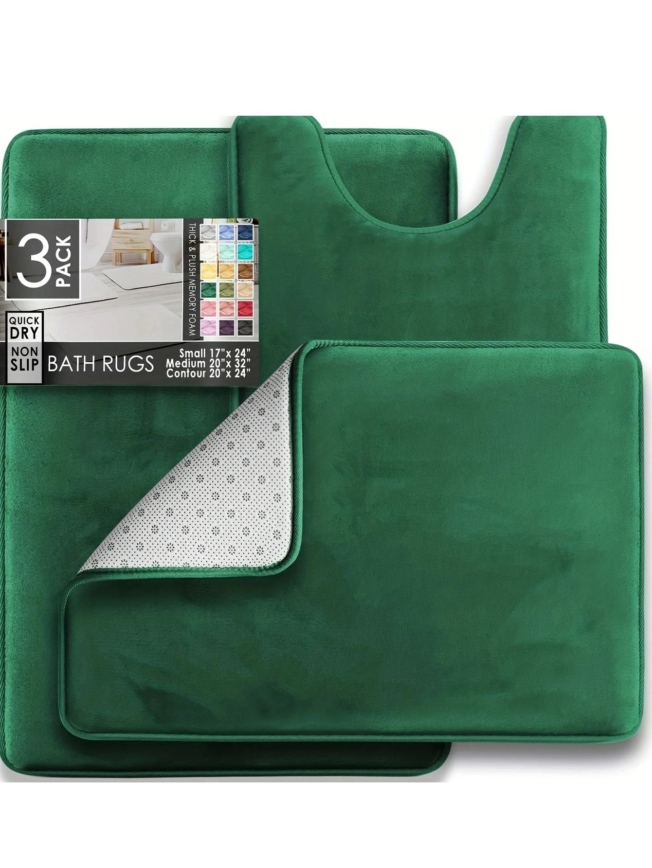 3PC Bathroom Rugs Velvet Memory Foam Non-Slip Bath Rugs Machine Wash Dries Quickly - Ultra Soft Bath Mats for Bedroom kitchen