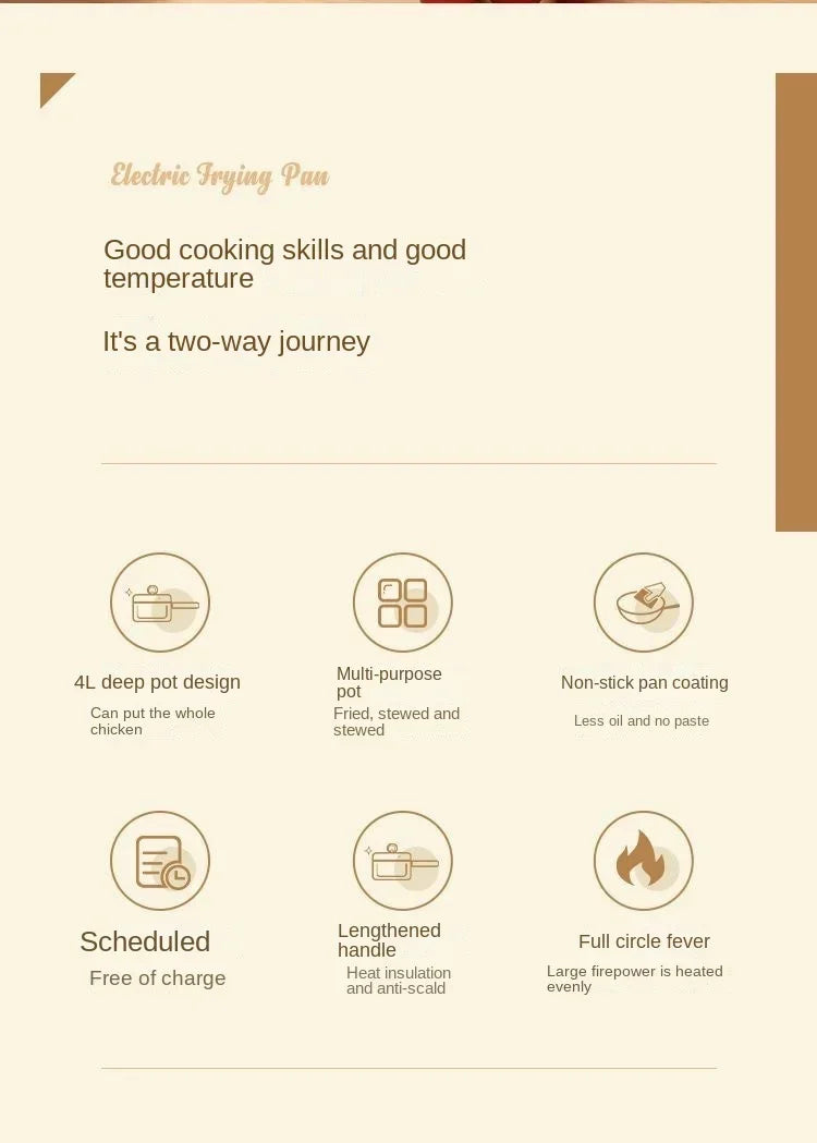 Electric fryer for household use, large capacity intelligent stir frying, multifunctional non stick pan, electric fryer