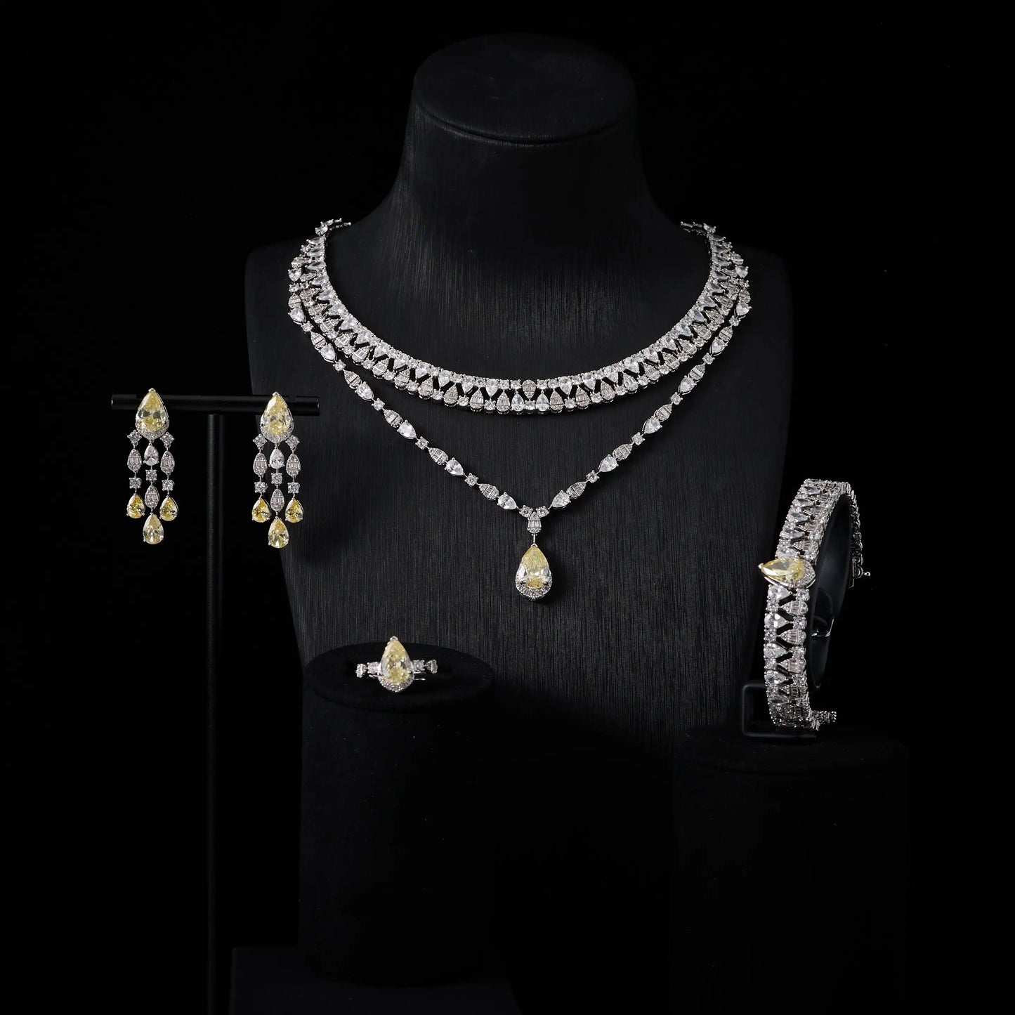 00039 Bridal Women jewelry Set Double Layer Necklace Set Cubic Zircon Wedding  Jewellery Set Dubai Saudi EngagementAccessories