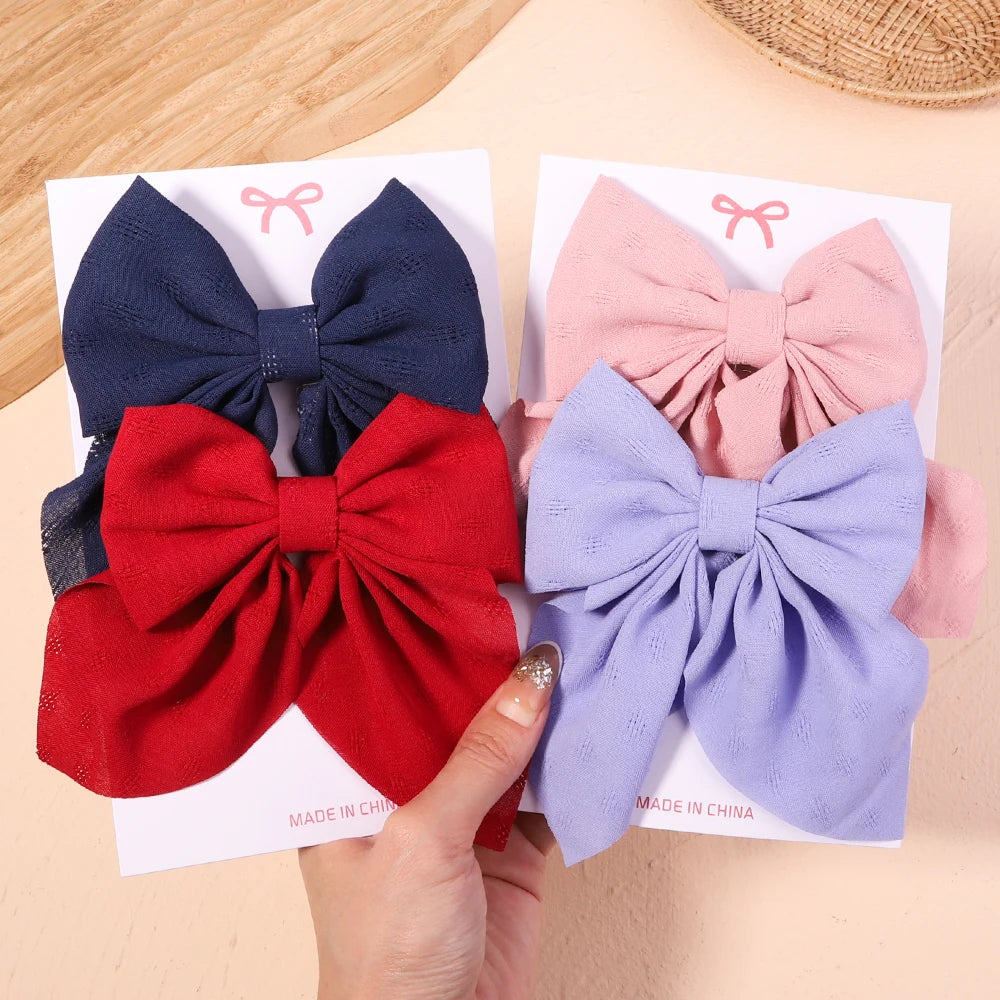 2Pcs/set Sweet Solid Bowknot Hair Clips for Women Girls Print Bows Hairpins Barrettes Duckbill Clip Headwear Hair Accessories