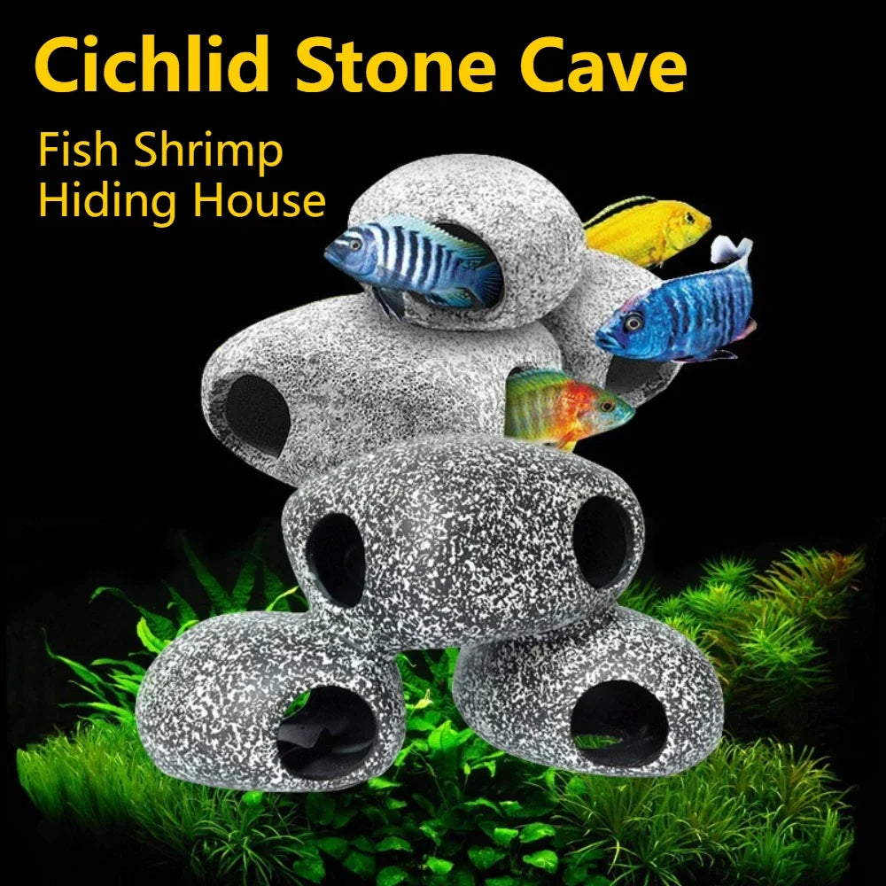 Aquarium Cichlid Stone Cave Fish and Shrimp Hiding House Breeding House Fish Tank Ceramic Decoration Fish Shrimp Breeding Device