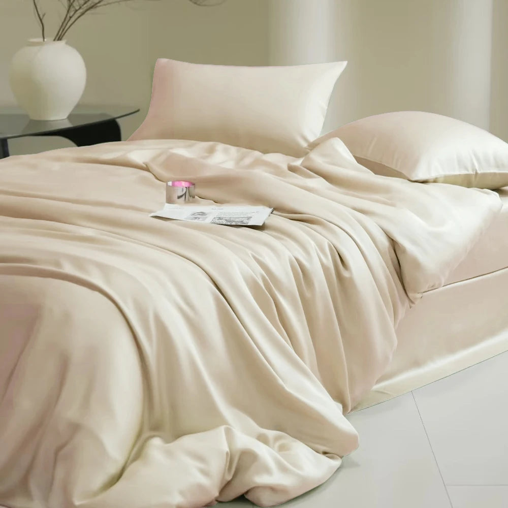 Sondeson 100% Nature Silk Duvet Cover With Pillowcase Healthy Skin Twin Queen King Solid Color Silky Bedding For Sleep Gift