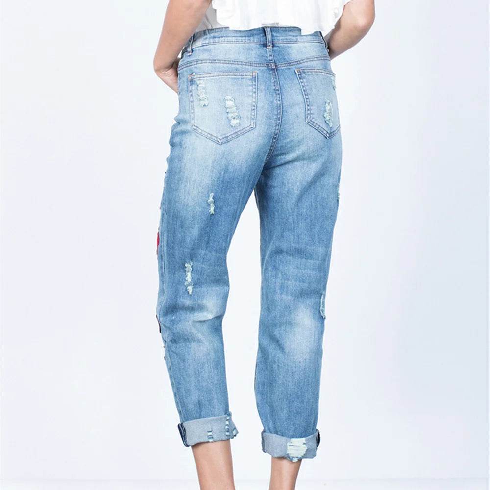 Sexy Embroidery fashion streetwear women mom jeans woman jean stacked pants boyfriend baggy jeans vintage clothes denim trousers - AIAZ