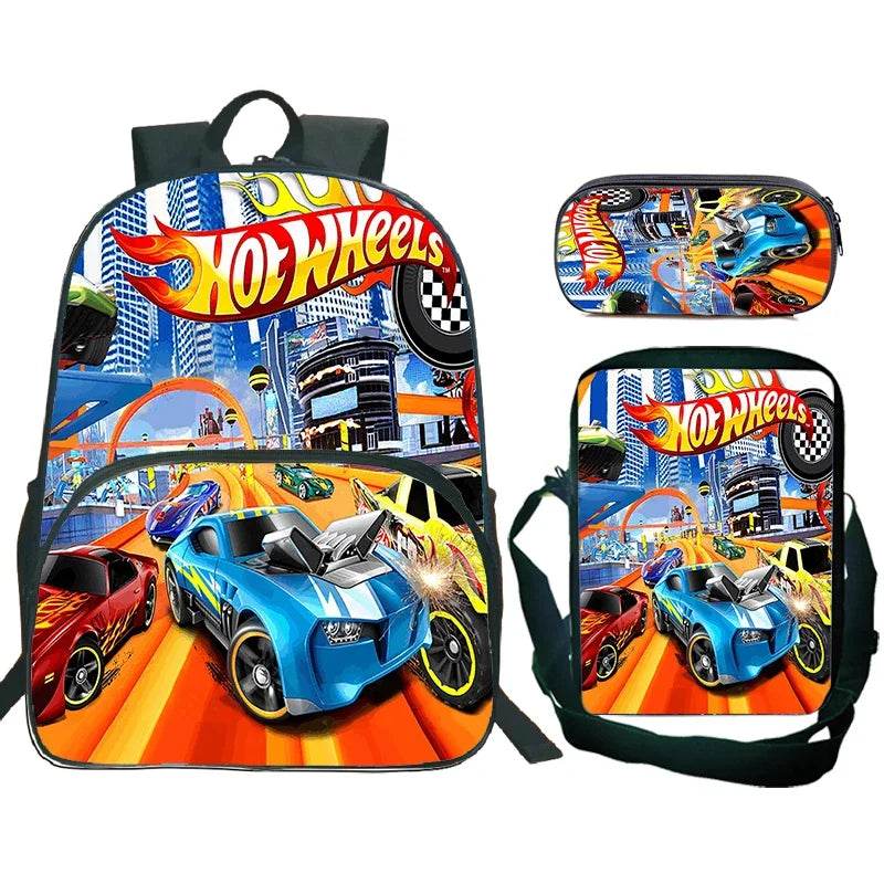 Hot Wheels Let's Race Print Backpack 3pcs Set Boys Girl Child School Bookbag Large Capacity Student Backpack Back to School Gift - AIAZ