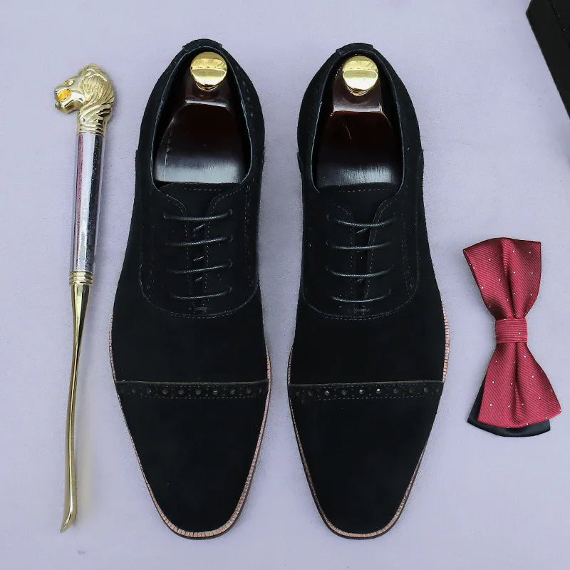 Business Casual Leather Shoes Men's Handmade Three-Joint Genuine Leather Men's Frosted British Suede Leather Lace-Up Men's Shoes