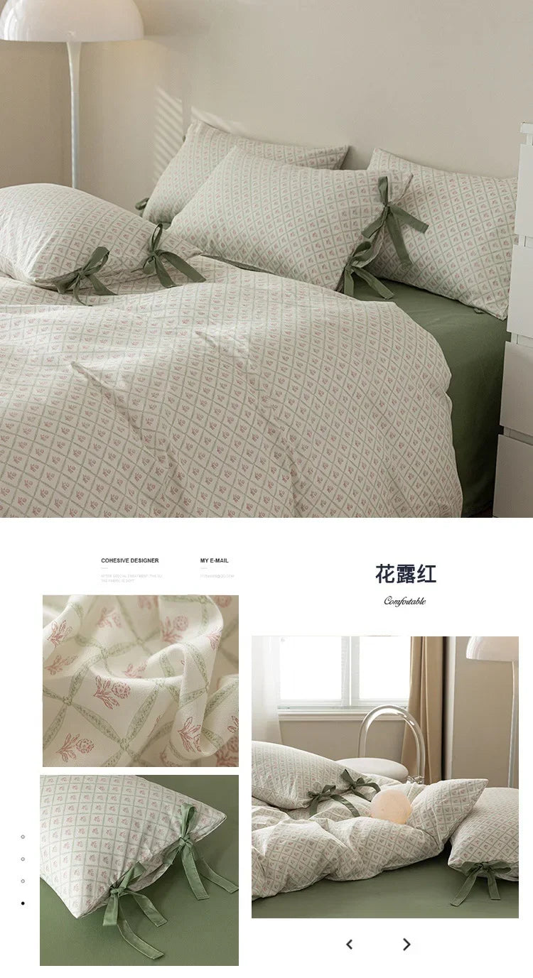 100% Cotton Bedding Set Flower Style Duvet Cover with Pillow Case Single Bedding Set Skincare Sheet Set