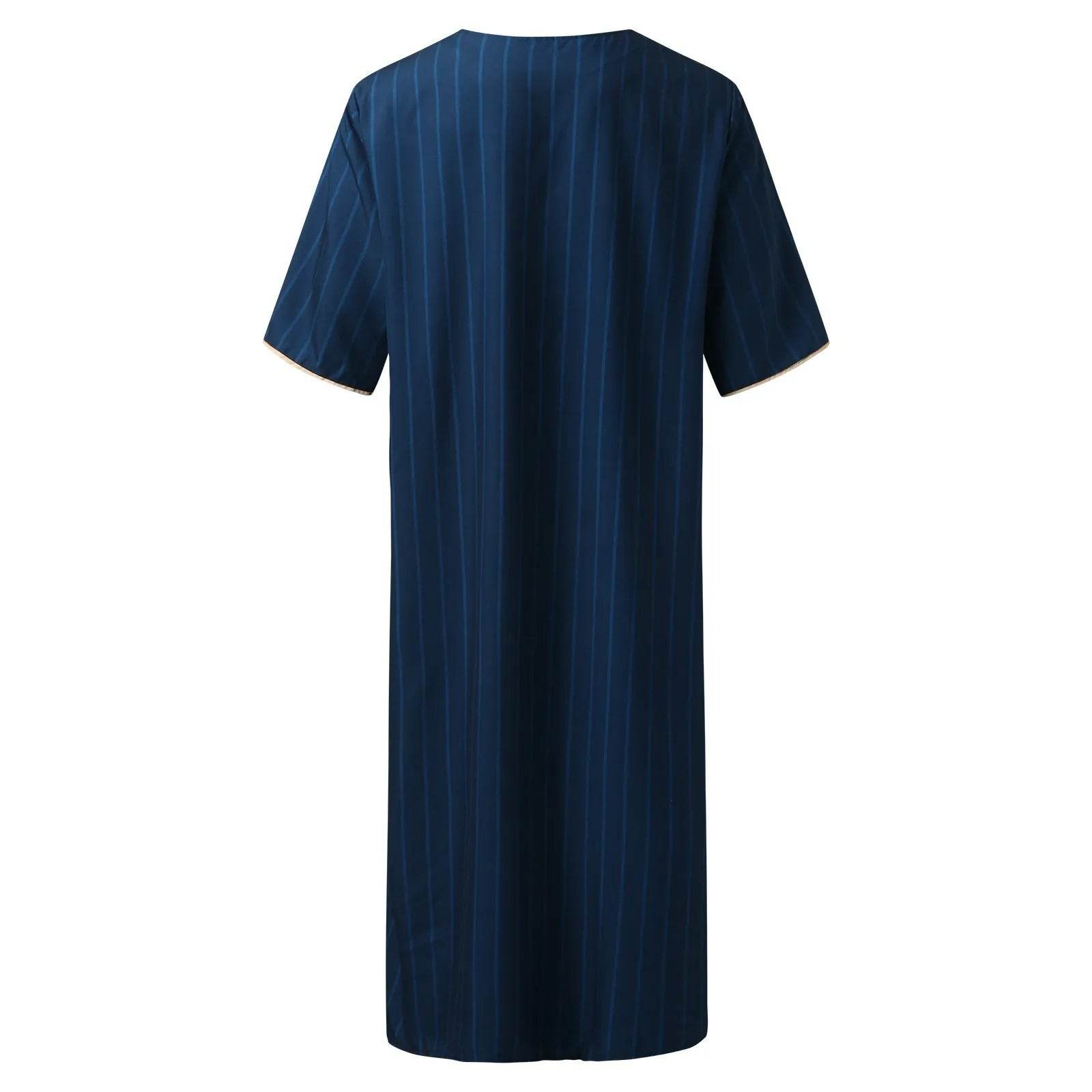 Muslim Men'S Clothing Hand-Embroidered Loose Breathable Summer Fashion Loose Robe Dubai Luxury V-Neck Short Sleeve Printing - AIAZ
