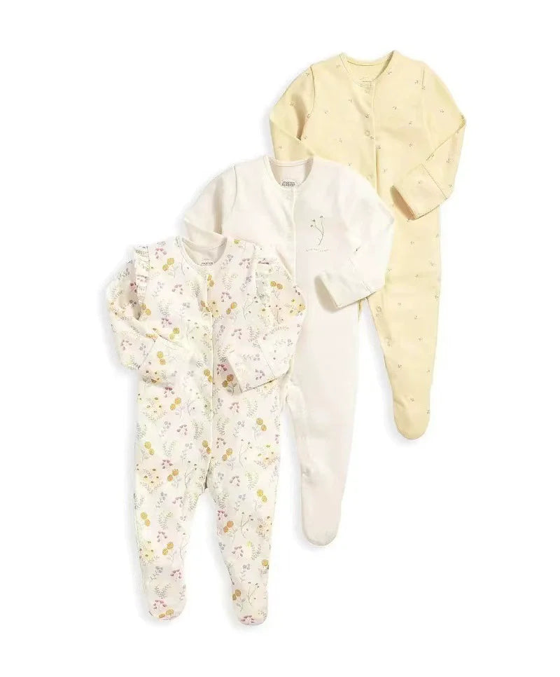 IYEAL 2025 Spring Newborn Clothing Infant Jumpsuits 100% Cotton Long Sleeve Baby Boys Girls Clothes Pajamas 3Pcs/Lot