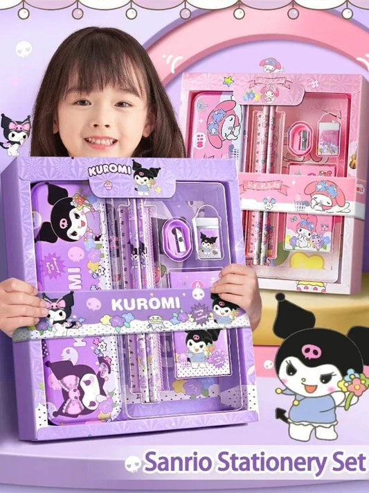 Sanrio Kuromi Stationery Set Cartoon Pencils Erasers Rulers Study Essentials School Supplies for Students Cute Desk Organizer - AIAZ