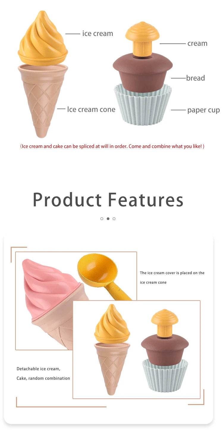 Children Beach toys play sand wheat straw material ice cream toys digging sand tools environmental Nordic wind outdoor - AIAZ