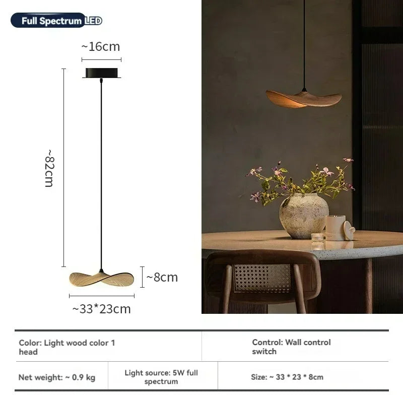 Japanese Lotus Leaf Chandelier Wabi Sabi Solid Wood Lamp Living Dining Room Zen Tearoom Villa Duplex Kitchen Island Linear Light