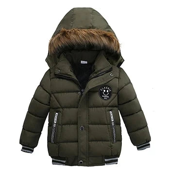 Autumn Winter Boys Jacket New Keep Warm Baby Coat Hooded Zipper Fashion Fur Collar Boys Outerwear 2 3 4 5 6 Years Kids Clothes