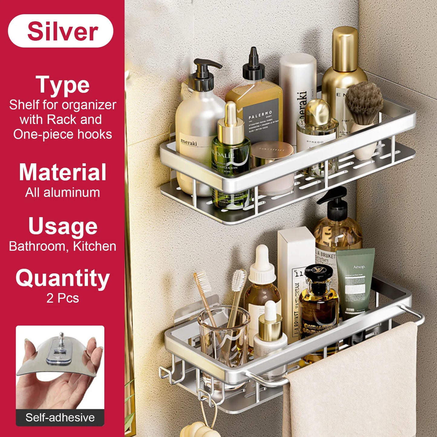 Bathroom Shelf No Drill Wall Mounted Shampoo Bottle Shower Corner Rack Toilet Storage Rack Aluminum Bathroom Kitchen Accessories